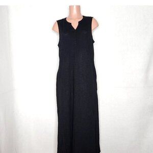Chico's Black Sleeveless Maxi Dress 2 / Large V Neck Side Slits Pockets RELAXED
